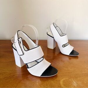 Alexander Wang • block heel sandals white perforated leather slingback open toe